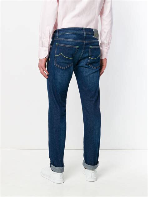 Straight Jeans Blue Stonewashed Cotton Denim 